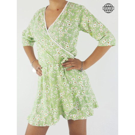 Robe portefeuille, robe courte, robe verte, robe cache-coeur, robe à nouer, robe été