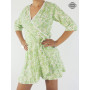 Robe portefeuille, robe courte, robe verte, robe cache-coeur, robe à nouer, robe été