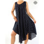 Robe noire d'été, robe fluide, robe à pois blancs, robe décolleté, robe ajustable, robe bretelles larges