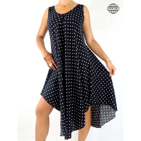 Robe noire d'été, robe fluide, robe à pois blancs, robe décolleté, robe ajustable, robe bretelles larges