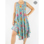 Robe bleue d'été en viscose, robe fluide, robe imprimé floral, robe décolleté, robe ajustable, robe bretelles larges