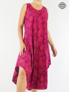 Robe rose d'été, robe fluide, robe imprimé floral, robe décolleté, robe ajustable, robe bretelles larges