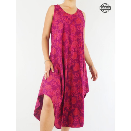 Robe rose d'été, robe fluide, robe imprimé floral, robe décolleté, robe ajustable, robe bretelles larges