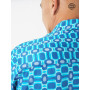 Chemise bleu corail Pas cher vetement homme décontracté Vintage année 50's 60's 70's en coton imprimé à Carreaux à manche longue