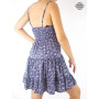 Robe Eté Courte Bleue Plissée Imprimé Original à Bretelles - GANA