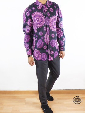 chemise noire et violette motif mandala homme
