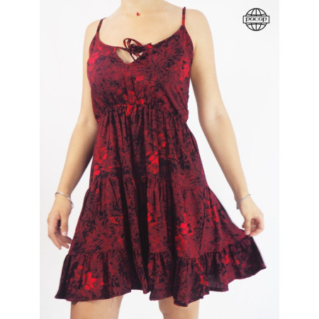 robe courte, robe d'été évasée, robe femme volantée, robe rouge, mini-robe.