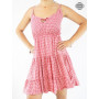 robe courte pour femme, robe volantée, robe à carreaux, robe rouge, robe évasée, robe d'été sans manches.