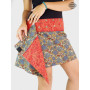 Jupe Mini Passepoil Motif Fleuri Rouge Femme Boutons Pression Large Ceinture