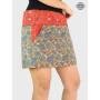 Jupe Mini Passepoil Motif Fleuri Rouge Femme Boutons Pression Large Ceinture Marque Française