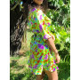 robe mini, robe wrap à nouer, robe satinée, robe vert pomme, robe manches mi-longues, robe femme satin vert