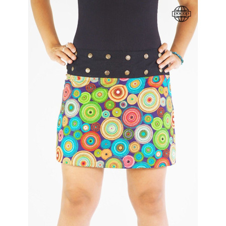 jupe africaine courte motif mandala ceinture bouton pression
