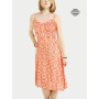 robe moyenne, robe dos smocké, robe col v, robe en rayonne, robe évasée, robe vintage, robe d'été, robe décolletée