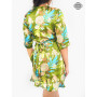 Robe Mi-Longue Midi Cache-Coeur à nouer imprimé vegetale Marque Française, robe satinée, robe été a nouer