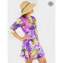 robe portefeuille volantée, robe à nouer, robe satin cache-coeur, robe manches mi-longues, robe wrap mauve, violette