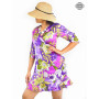 robe portefeuille, robe courte satinée, robe violette, robe à nouer, robe femme, robe violette a volants, robe fendue mauve