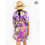 robe mini, robe été, robe de plage, robe tropical, robe à nouer, robe satin, robe portefeuille violette, robe brillante à fleurs