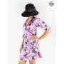 Robe Portefeuille Violette Mi-Courte Col V en Soie - PACAP