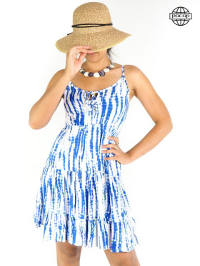 robe courte, robe femme, robe volantée, robe d'été, robe fluide, robe col arrondi, robe imprimée tie an d dye.