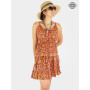 robe courge orange et marron, robe col arrondi, robe de jour, robe d'été, robe plissée, robe mi-cuisse.