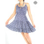 Robe Eté Courte Bleue Plissée Imprimé Original à Bretelles - GANA
