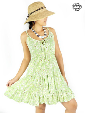robe courte, robe femme, robe col arrondi, robe évasée, robe fluide, robe volantée, robe en viscose, robe décolletée.