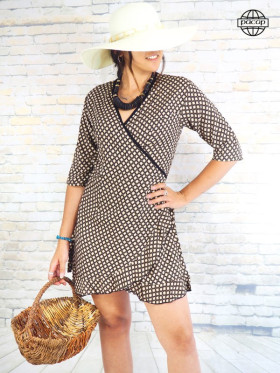 robe portefeuille, robe cintrée, robe marron, robe été, robe manches courtes, robe coton