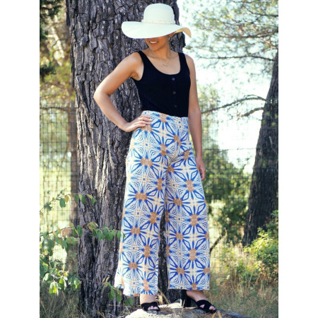 Pantalon d'été à nouer, pantalon blanc, pantalon large, pantalon culotte, pantalon taille haute femme.