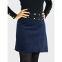 jupe femme velours côtelé bleu fonce ceinture noire boutonnée tissu epais reversible fendu
