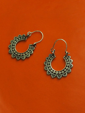 Boucles d'Oreilles Argentées Créoles Originales Mode Hindou Bijoux Vintage
