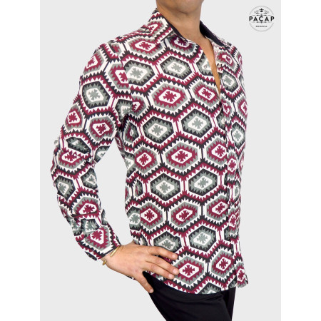chemise ethnique imprimé chevron homme