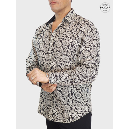 chemise noire habillée imprimé à fleurs raffinée homme