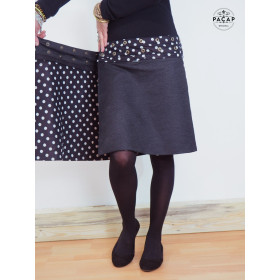 jupe noire en jean reversible  imprimé à pois taille unique pour femme