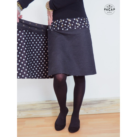 jupe noire en jean reversible  imprimé à pois taille unique pour femme