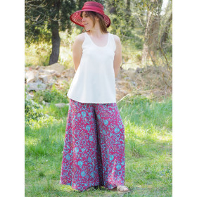 pantalon rouge ample pour femme taille haute motif fleuri pattes éléphant