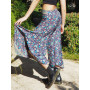 pantalon bleu fluide motif floral coupe fendue