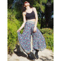 pantalon Bleu Motif floral ample pour femme taille élastique