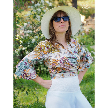 cache-coeur pour femme demi-manches fluide imprimé multicolore