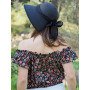 tee shirt noir pour femme épaules dénudées imprimé fleuri
