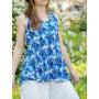 tee-shirt femme été bleu motif tropical sans manches