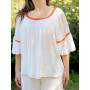 t-shirt bardot femme blanc fluide manches mi-longues à volants