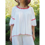 haut été léger femme volanté blanc et rouge