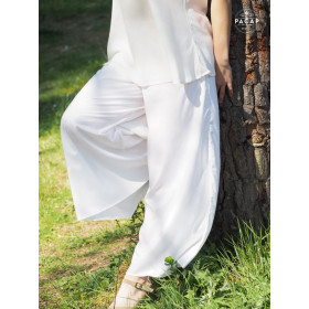 Pantalon unicolore blanc jambe large pour femme taille unique