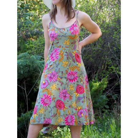 robe verte pour femme mi-longue fines bretelles réglables imprimé floral