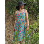 robe bleue mi-longue dos nu pur Femme motif à fleurs coupe droite taille fine, robe col rond