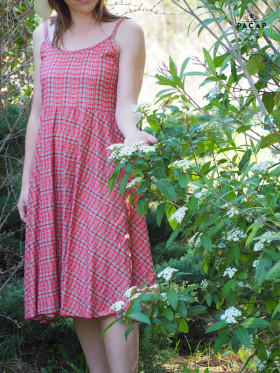 robe mi-longue pour femme rose gris imprimé géométrique dos nu