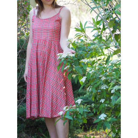 robe mi-longue pour femme rose gris imprimé géométrique dos nu