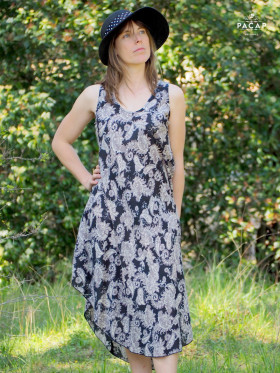 Robe longue, robe ample sans manches, robe noire, robe paisley, robe tunique