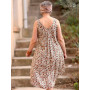Robe longue, robe marron, robe tunique, robe large, robe col rond, robe sans manches, robe imprimé léopard