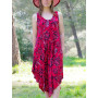 Robe rouge d'été, robe fluide, robe imprimé végétale, robe décolleté, robe ajustable, robe bretelles larges